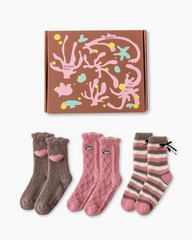 Gift Box Set 3-Pack Women Crew Socks Fuzzy Fluffy Plush Warm