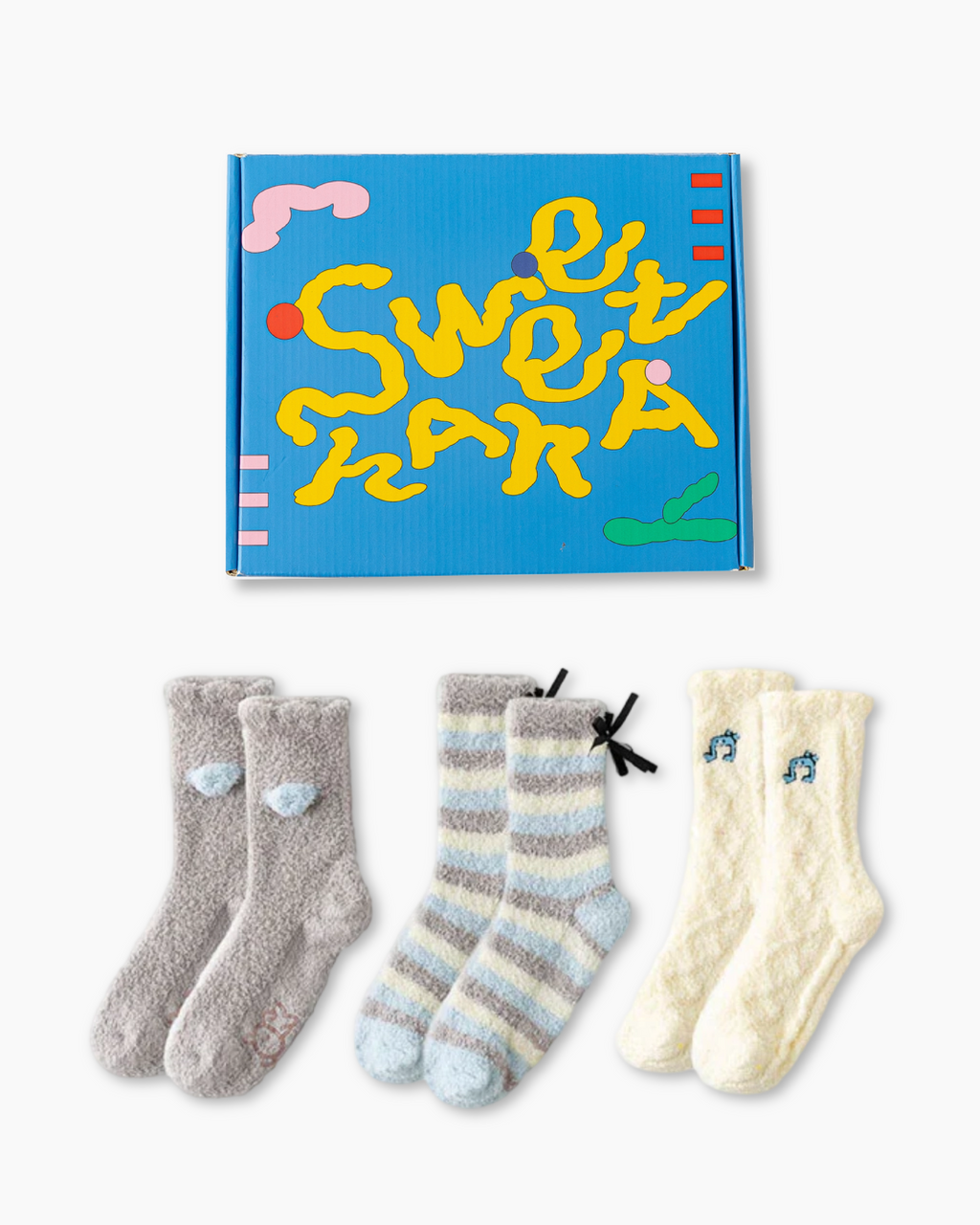 Gift Box Set 3パック レディース クルーソックス 滑り止め ふわふわ あったか ソフト - SWEET NANA