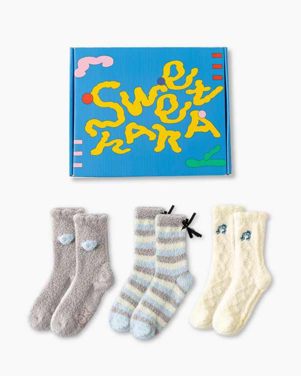 Gift Box Set 3パック レディース クルーソックス 滑り止め ふわふわ あったか ソフト - SWEET NANA