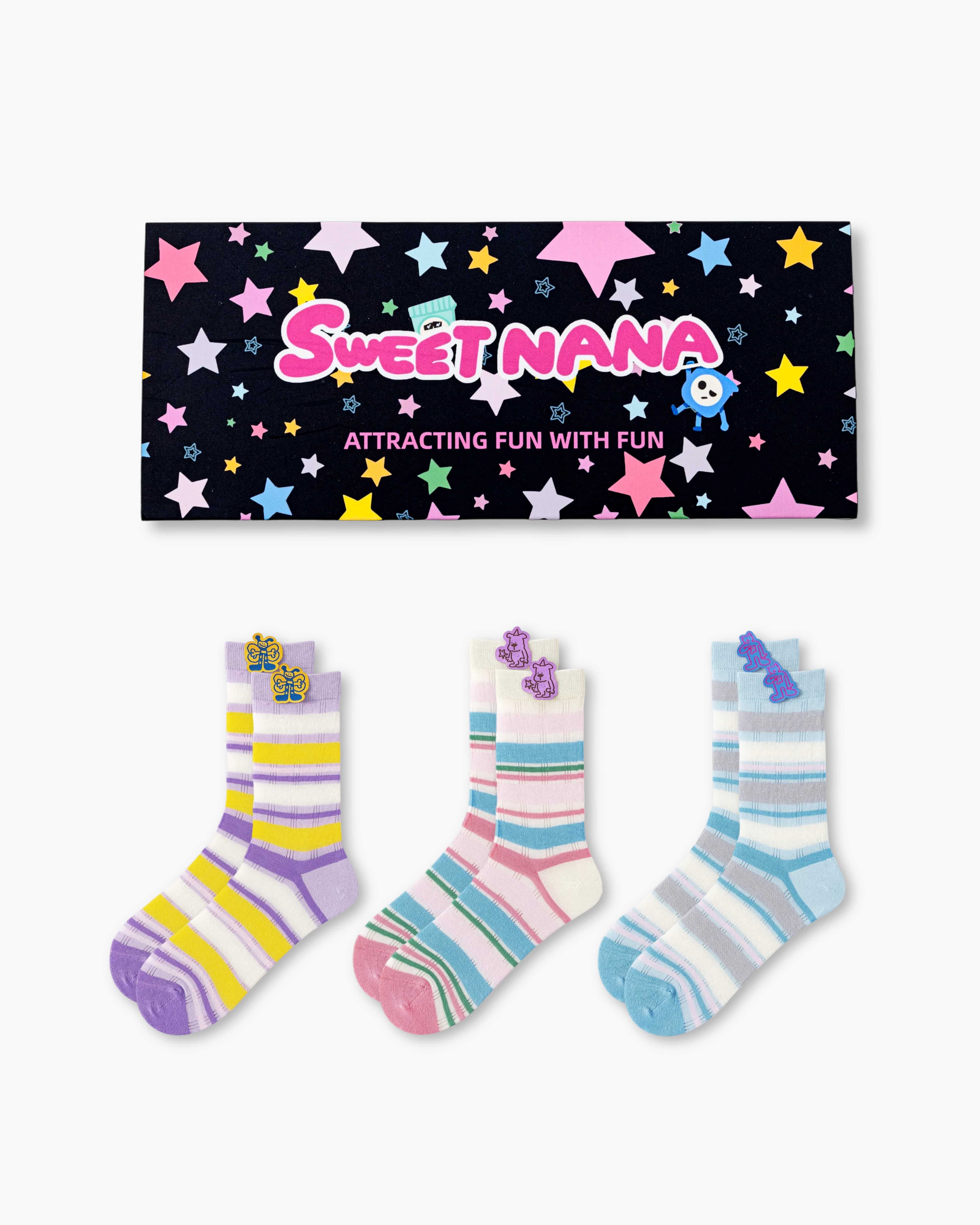 Gift Box Set Cartoon Striped Crew Socks Main image