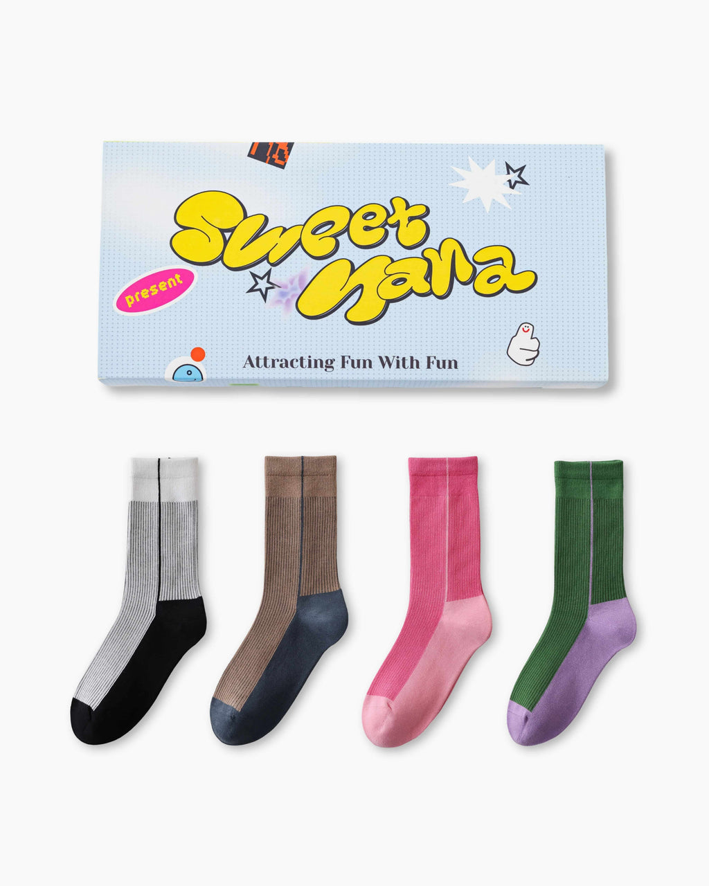 Gift Box Set Colorblock Cotton Crew Socks