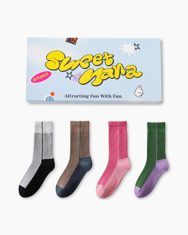 Gift Box Set Colorblock Cotton Crew Socks