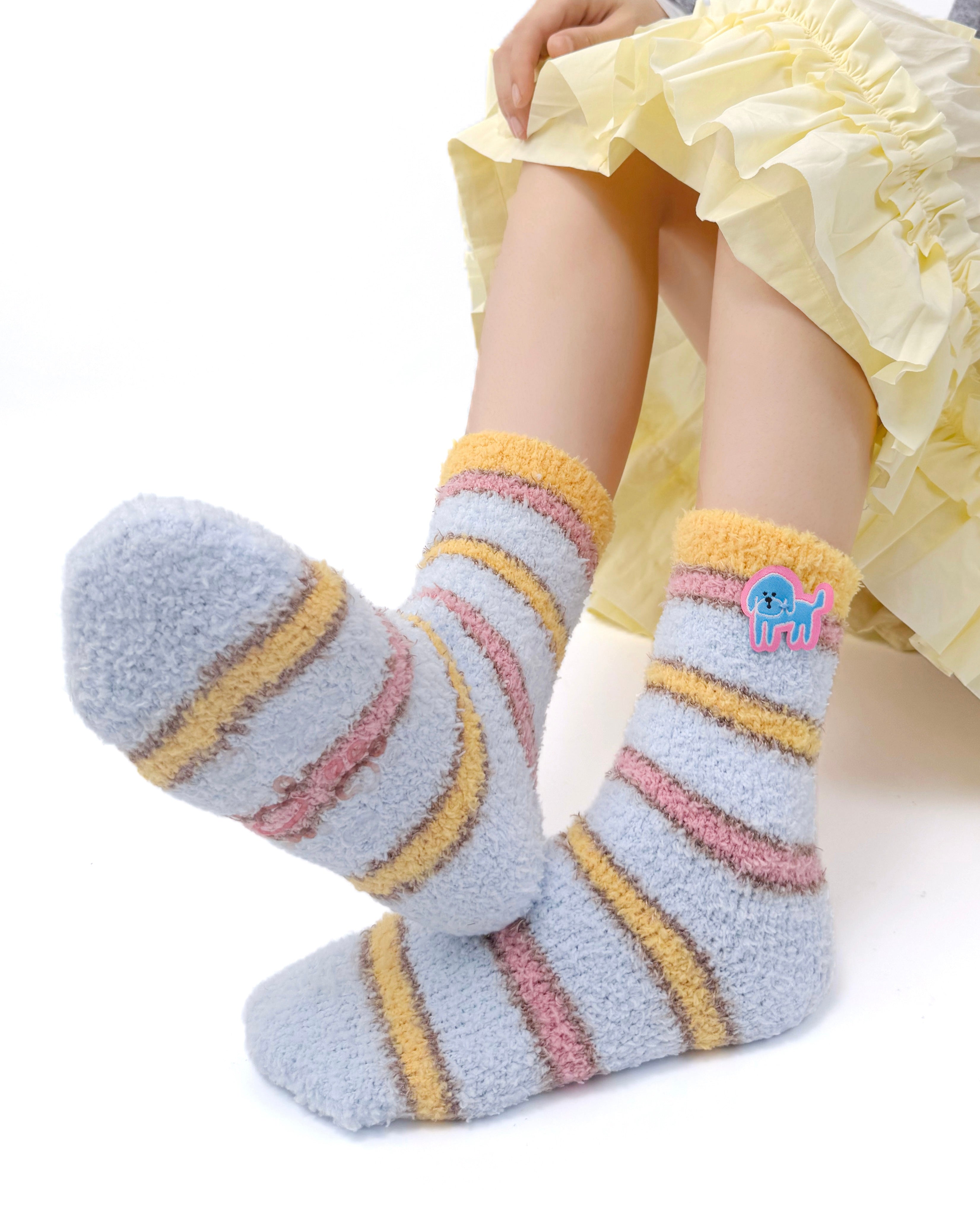Gift Box Set Cozy Plush Crew Socks Colorful Stripe Cute Cartoon Non Slip
