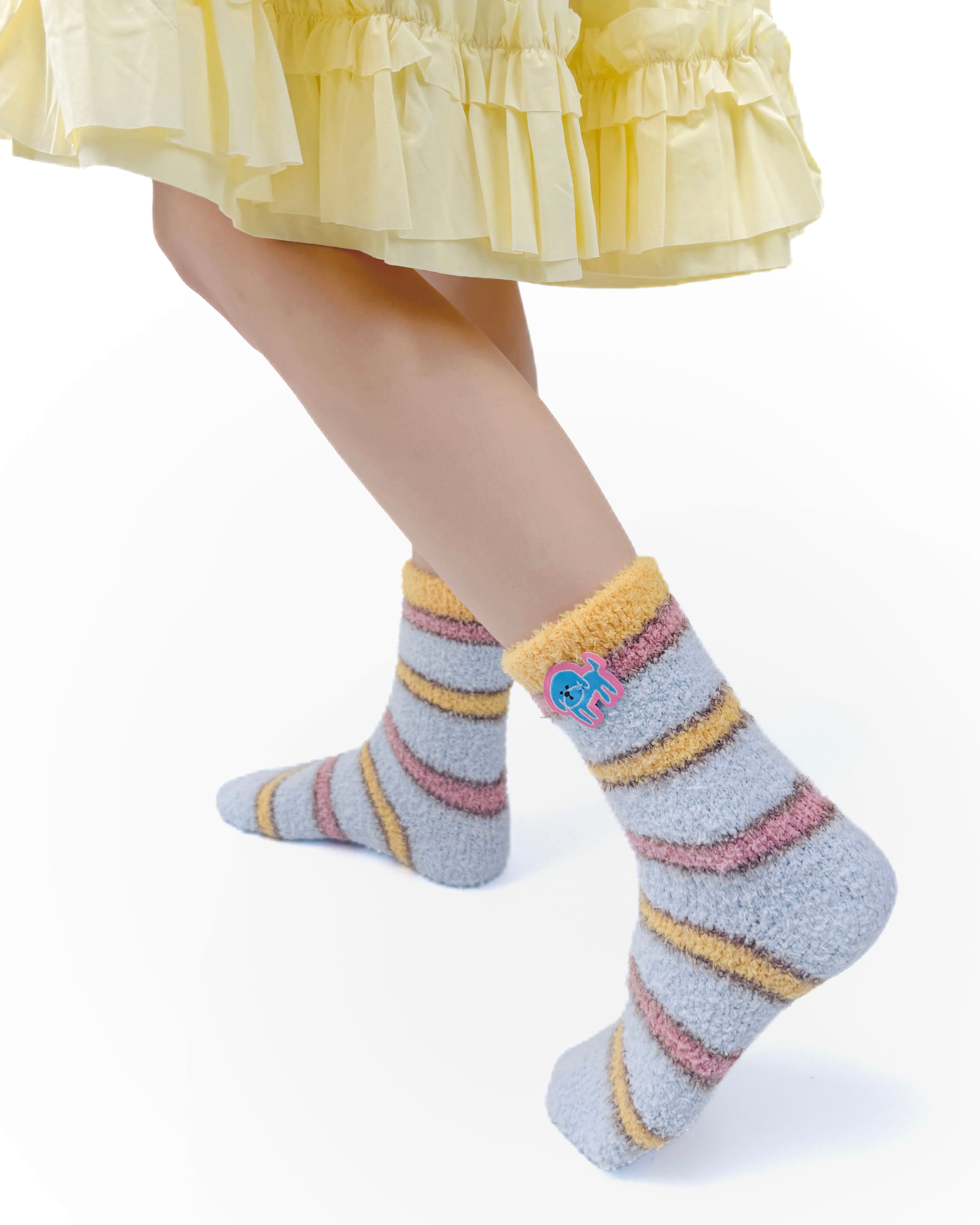 Gift Box Set Cozy Plush Crew Socks Colorful Stripe Cute Cartoon Non Slip