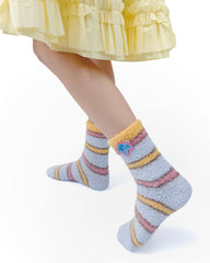 Gift Box Set Cozy Plush Crew Socks Colorful Stripe Cute Cartoon Non Slip