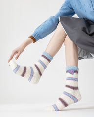 선물 박스 세트 포근한 플러시 크루 양말 컬러풀 스트라이프 귀여운 캐릭터 논슬립