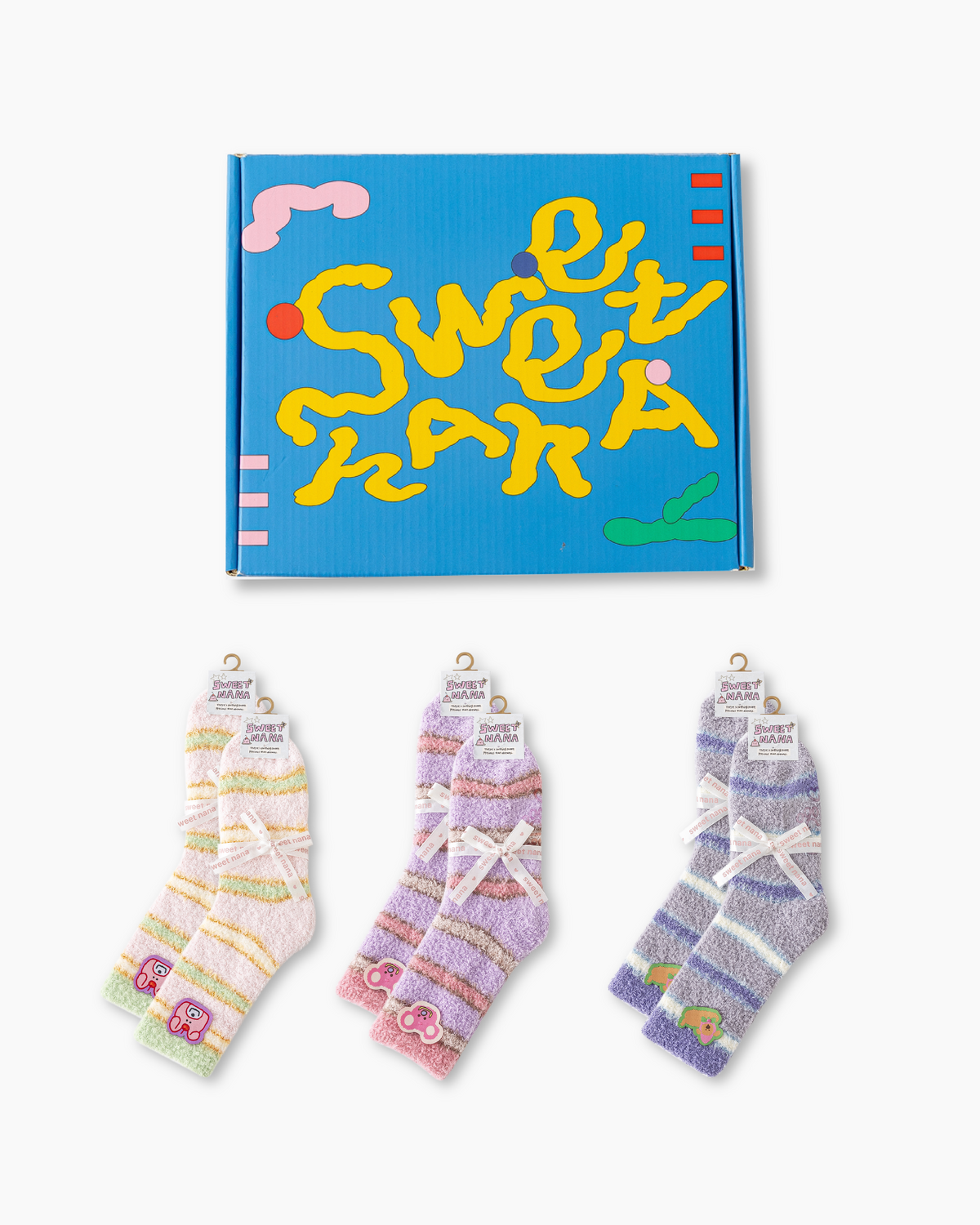 ギフトボックスセット ふわふわのクルーソックス カラフルなストライプのキュートなカートゥーン - SWEET NANA