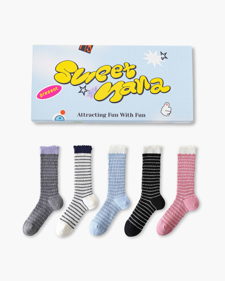 Gift Box Set Striped Cotton Crew Socks