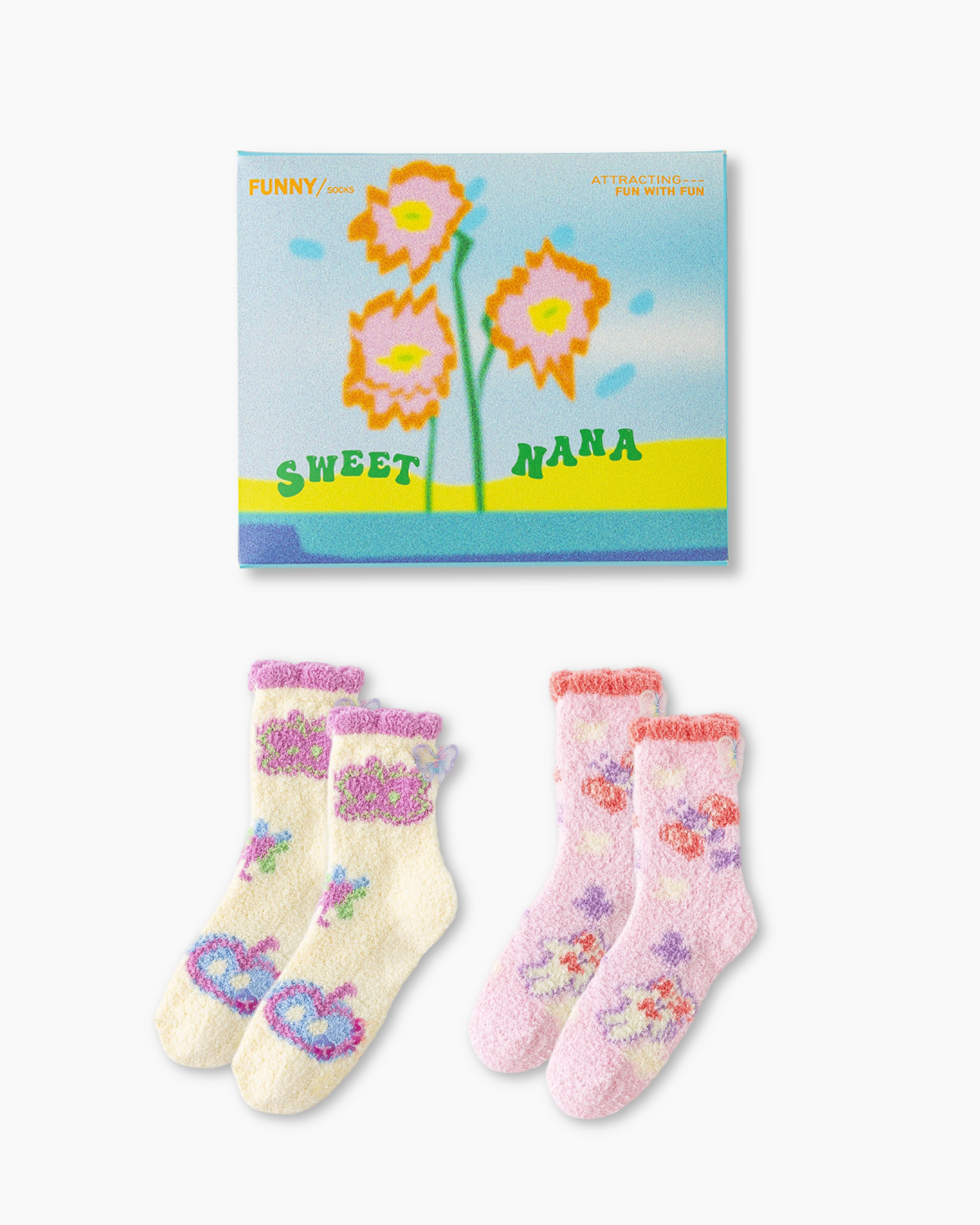 Gift Box Set Women Crew Socks Butterfly Series Fuzzy Thick Warm