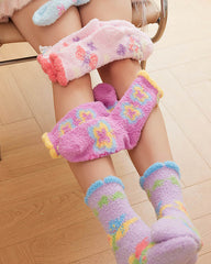 Gift Box Set Women Crew Socks Butterfly Series Fuzzy Thick Warm