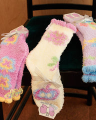 Gift Box Set Women Crew Socks Butterfly Series Fuzzy Thick Warm