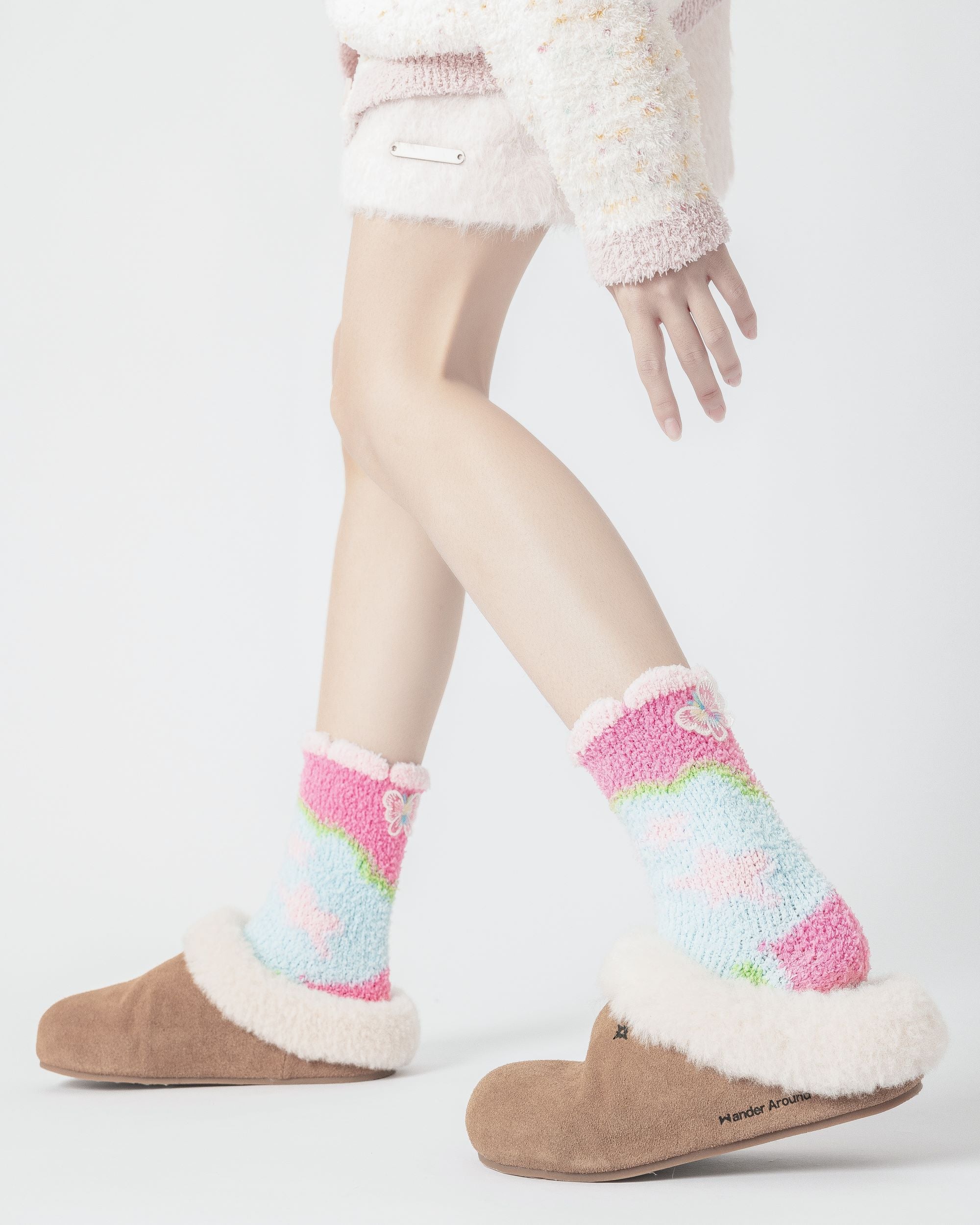 Gift Box Set Women Crew Socks Butterfly Series Fuzzy Thick Warm