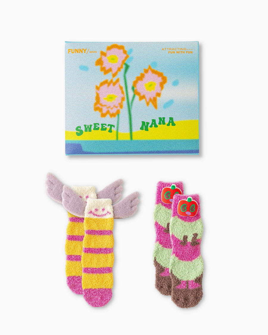 Gift Box Set Women Crew Socks Caterpillar Series Funny Fuzzy Thick - SWEET NANA