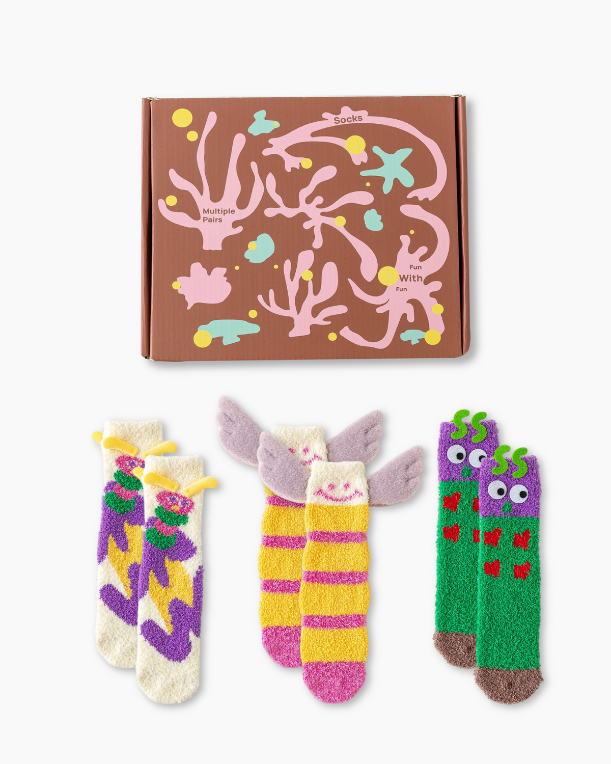 Gift Box Set Women Crew Socks Caterpillar Series Funny Fuzzy Thick