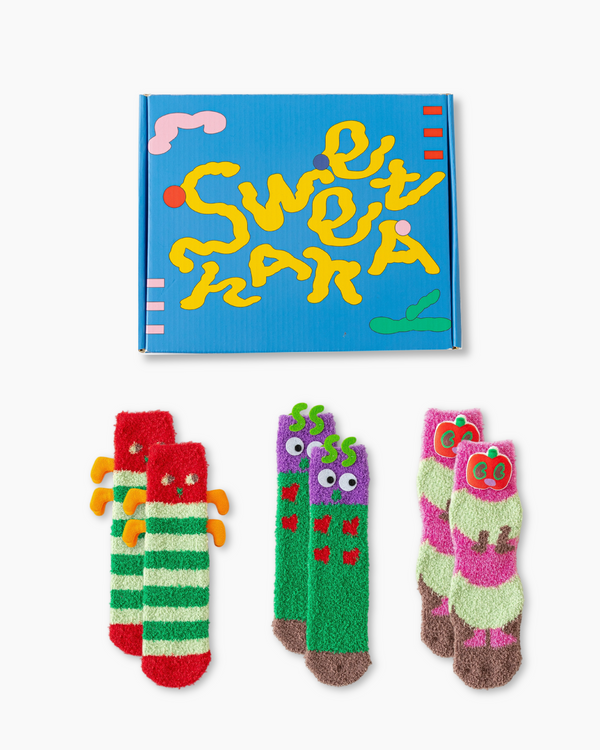 ギフトボックス入り レディース クルーソックス キャタピラーシリーズ ふわふわ厚手で楽しい - SWEET NANA
