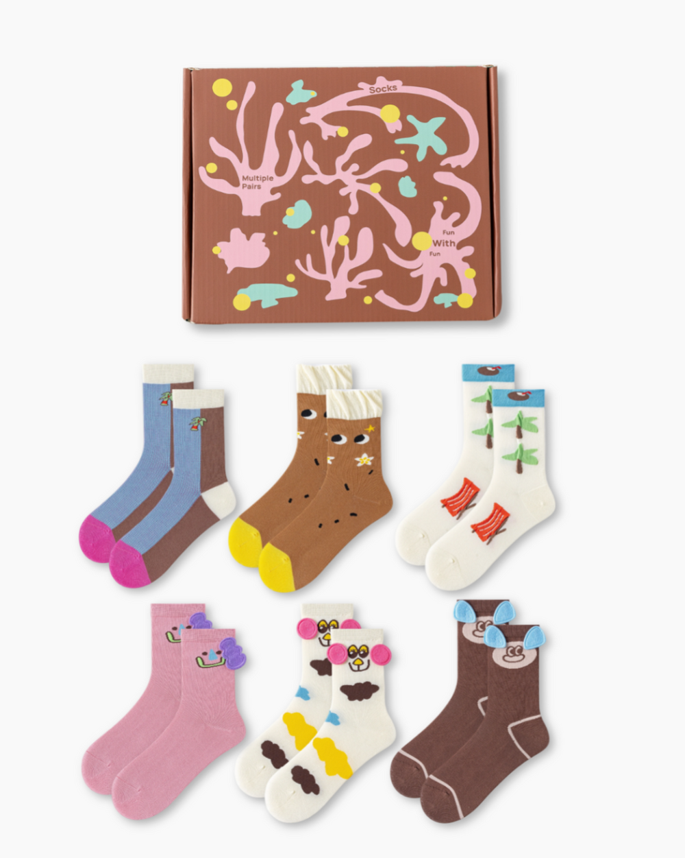 Gift Box Set Women Crew Socks Cotton Cute Fun Thin Breathable