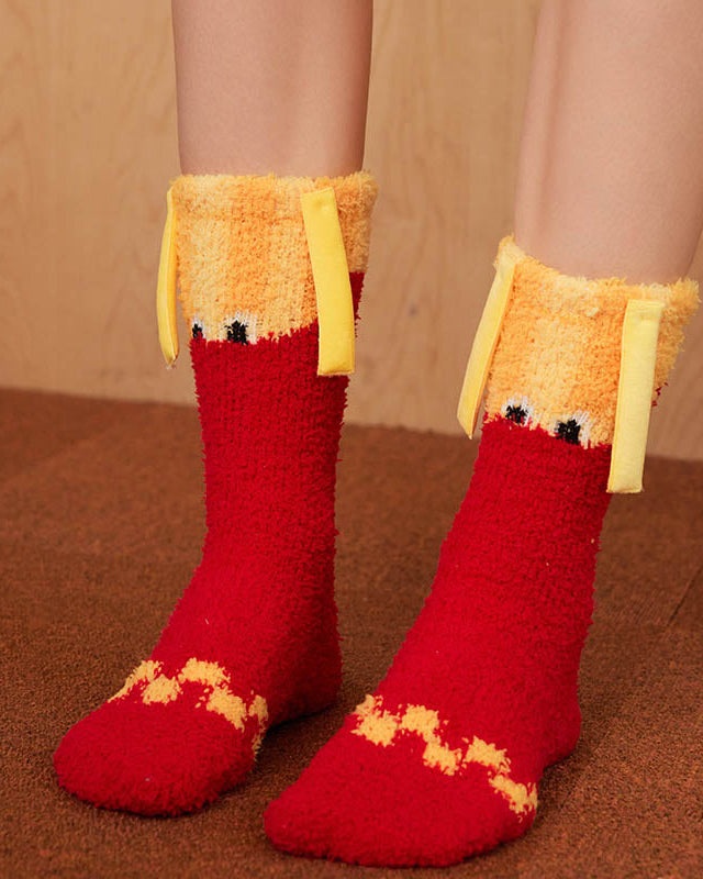 Gift Box Set Women Crew Socks Fun Burger Series Fuzzy Thick Warm