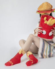 女款中筒襪禮盒 趣味漢堡系列 絨毛加厚