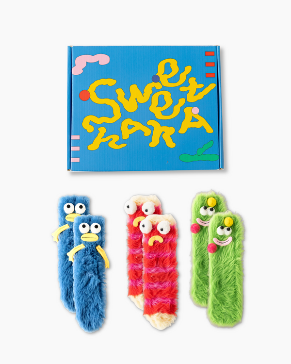 Gift Box Set クルーソックス ふわふわで柔らかく暖かい、ユニークなモンスター柄の面白いカートゥーン - SWEET NANA