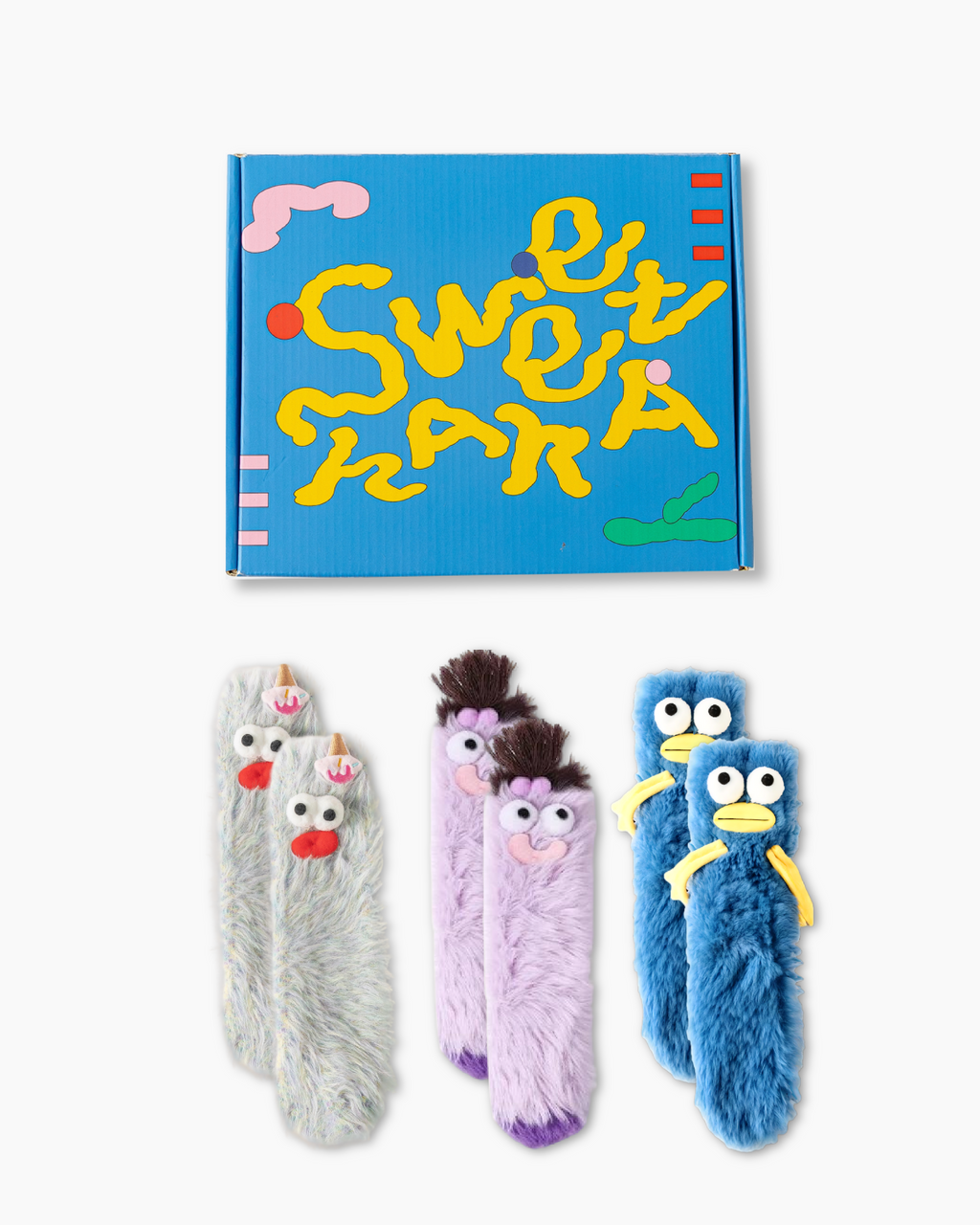 Gift Box Set クルーソックス ふわふわで柔らかく暖かい、ユニークなモンスターのカートゥーン柄 - SWEET NANA