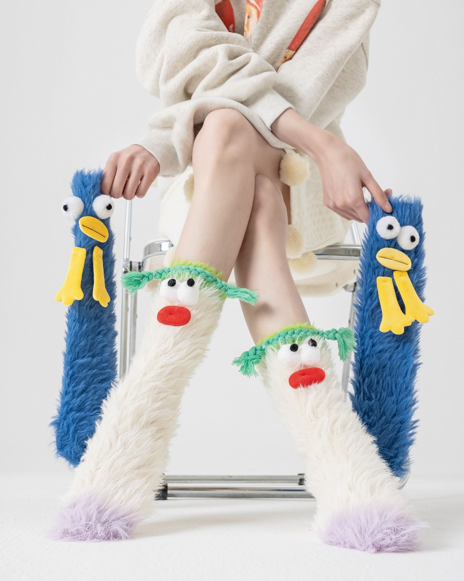 禮盒套裝女款中筒襪子毛絨保暖柔軟趣味搞怪卡通怪獸襪子