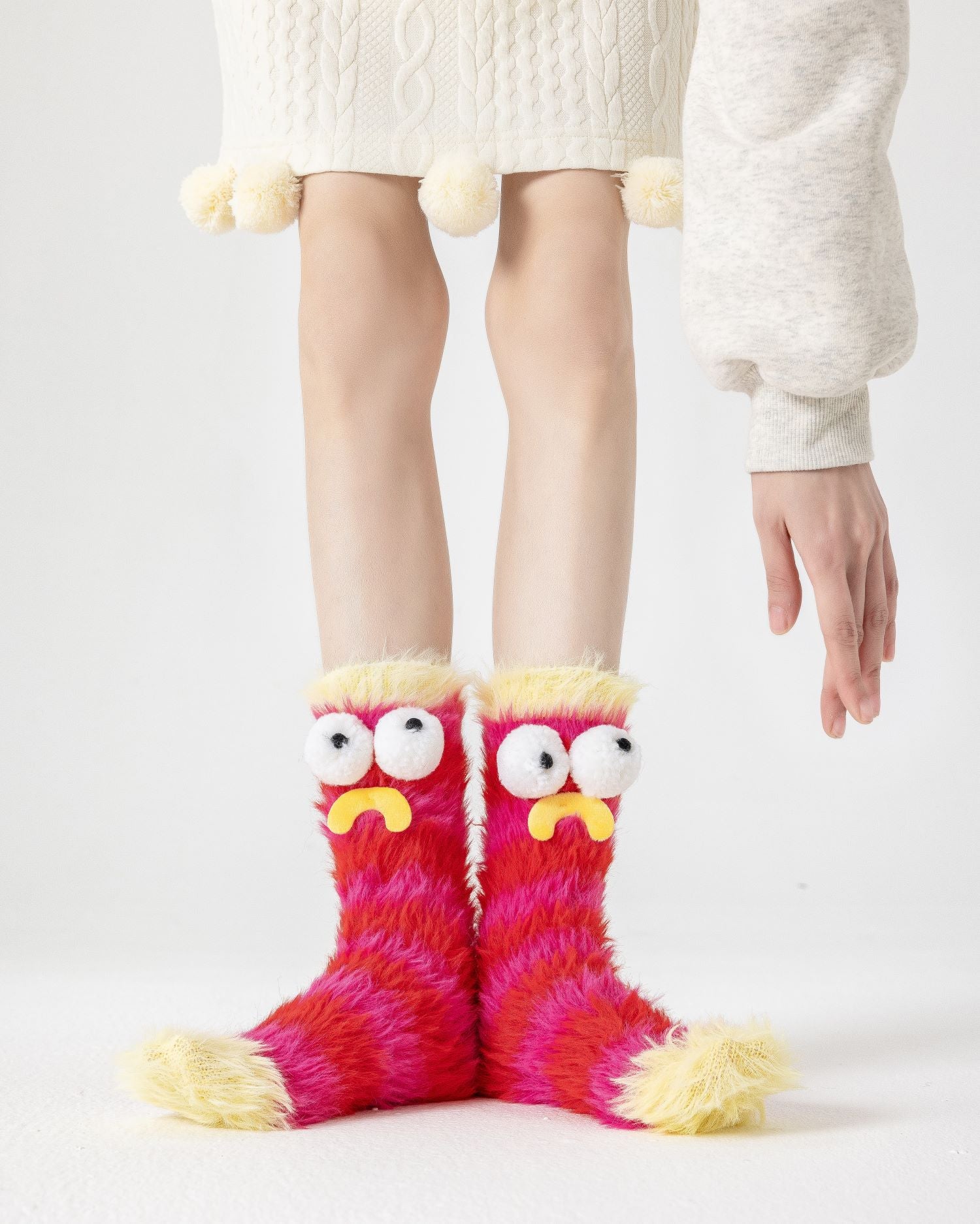 禮盒套裝女款中筒襪子毛絨保暖柔軟趣味搞怪卡通怪獸襪子