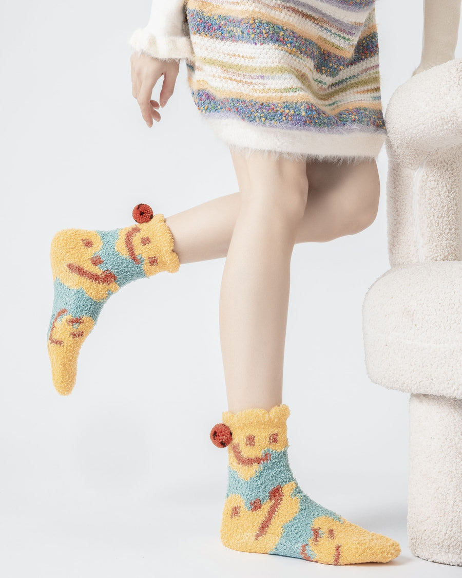 Gift Box Set Women Crew Socks Smiley Face Cozy Thick Soft Fuzzy - SWEET NANA