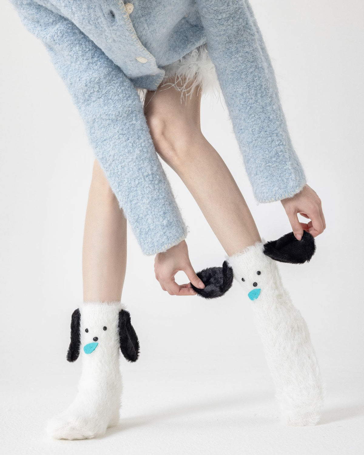 선물 상자 세트, 귀여운 귀 달린 동물 보송보송 크루 삭스