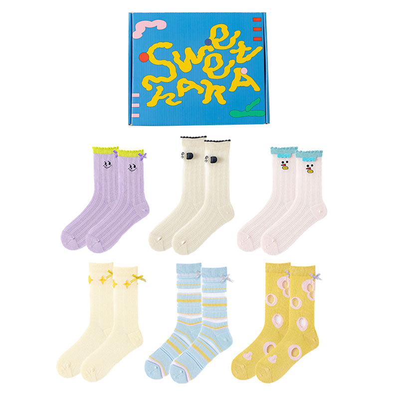 Gift Box Set Women's Cotton Crew Socks Cute Fun Thin Seamless  Socks