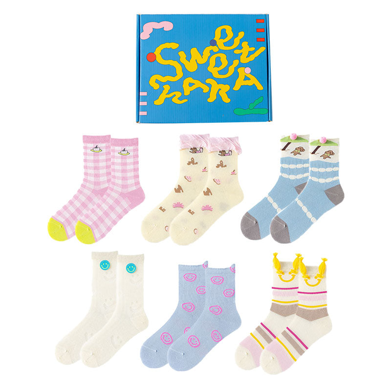 Gift Box Set Women's Crew Socks Cotton Cute Thin Breathable Seamless