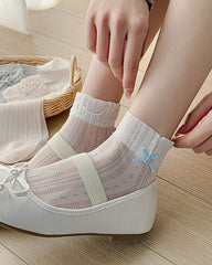 3-Pack Women's Lace Bow Design Ultra Thin Cool See Through Silk Sweet Socks
