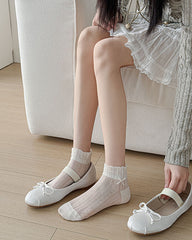 3-Pack Women's Lace Bow Design Ultra Thin Cool See Through Silk Sweet Socks