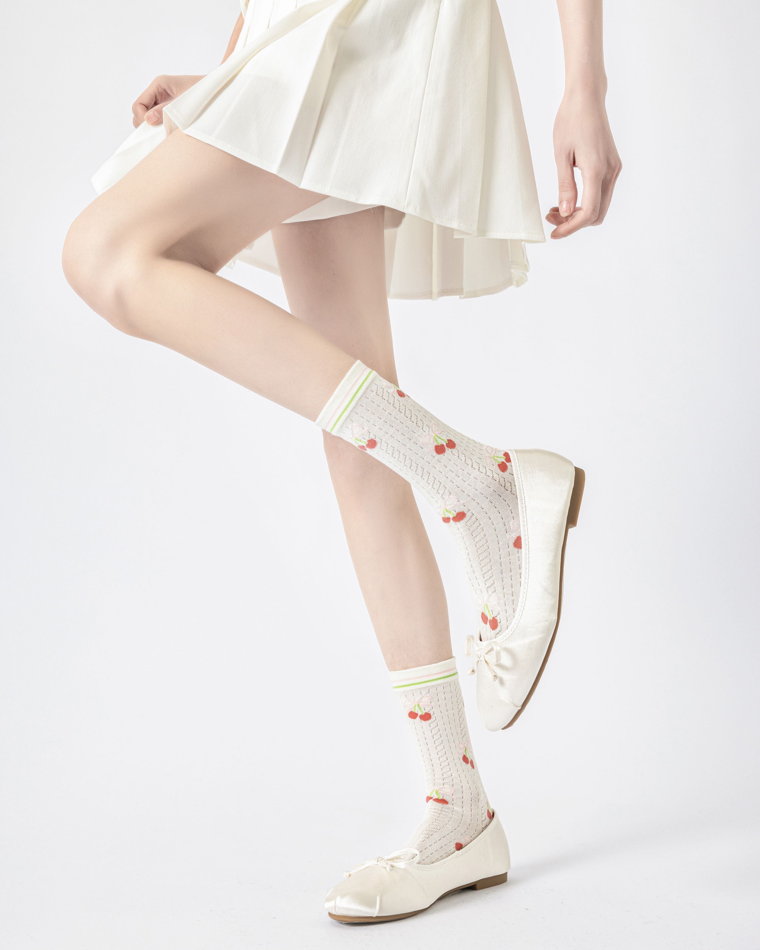 Gift Box Set Womens Crew Socks Bear Cherry Bow Pattern Cute Casual Style