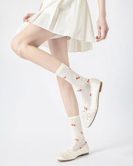 Gift Box Set Womens Crew Socks Bear Cherry Bow Pattern Cute Casual Style