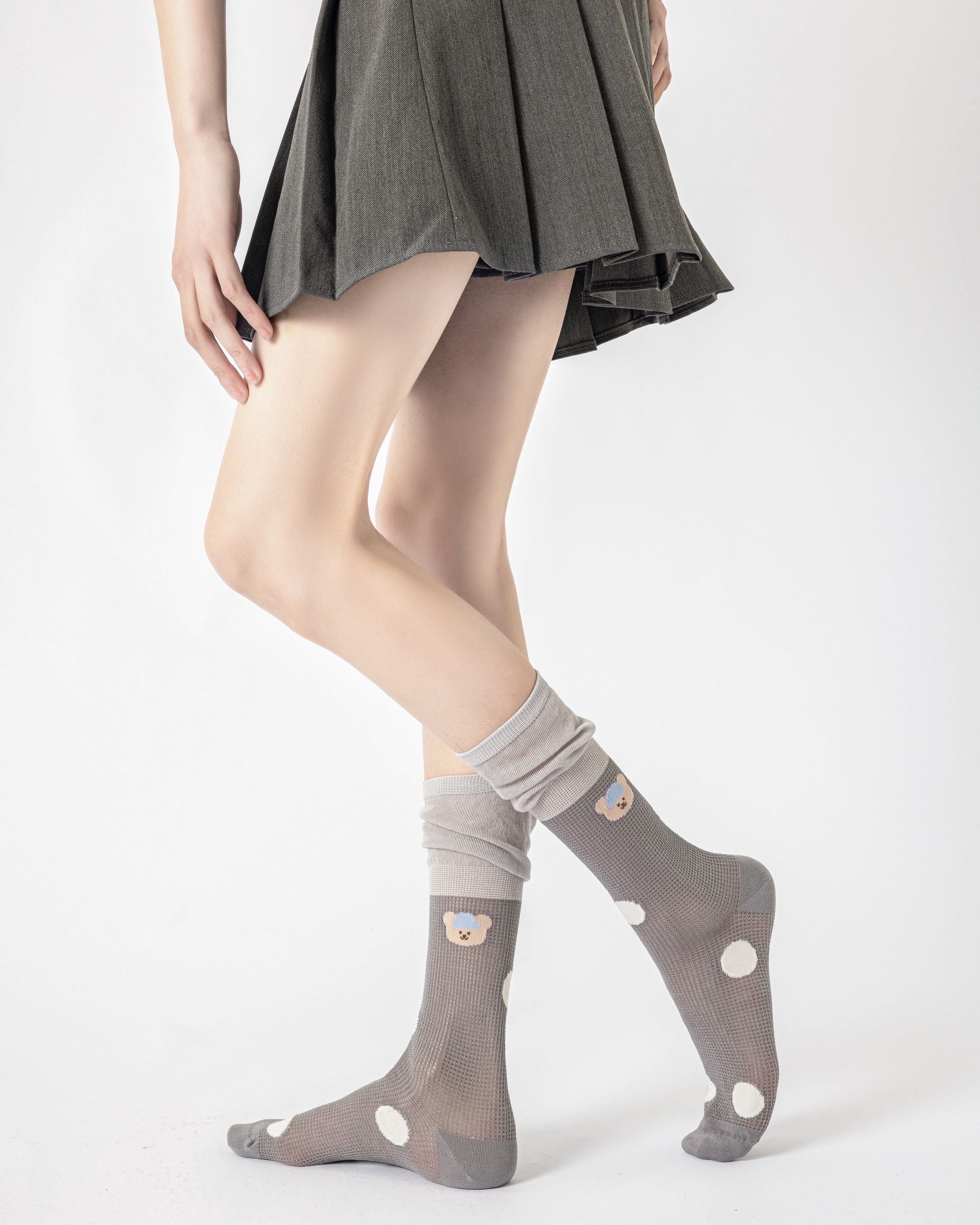Sweet Bear Gift Box Set Womens Crew Socks Big Polka Bear Stack Mesh Sheer Socks Secondary image