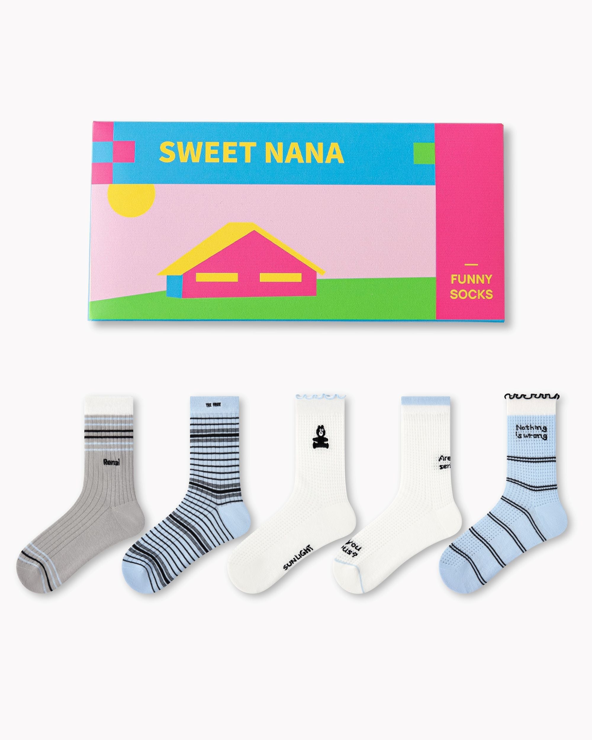 Gift Box Set Womens Crew Socks Blue Gray Wave Pattern Casual Everyday - SWEET NANA