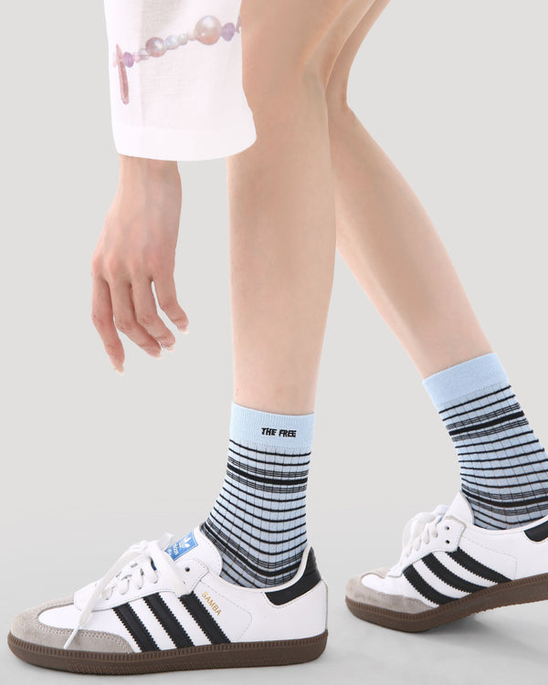 Gift Box Set Womens Crew Socks Blue Gray Wave Pattern Casual Everyday - SWEET NANA