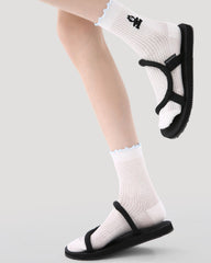 禮盒組 女款中筒襪 藍灰波浪圖案 休閒日常