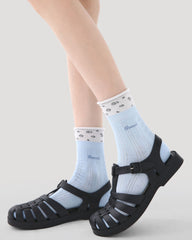 Gift Box Set レディース クルーソックス ブルー ラビット ポスト ポルカドット レース かわいいソックス