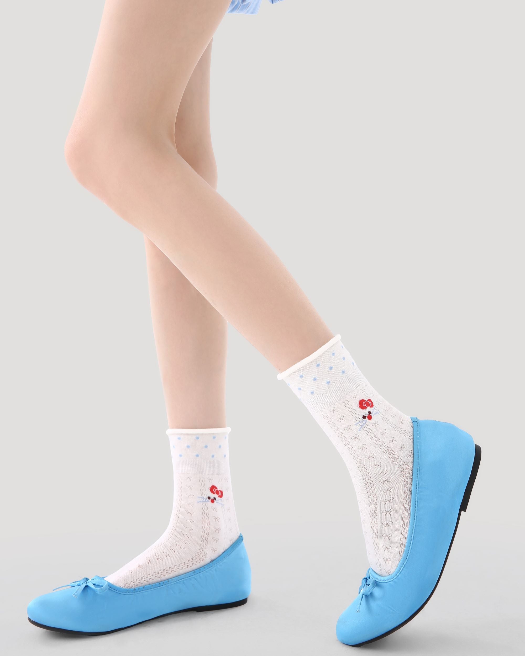 Gift Box Set レディース クルーソックス ブルー ラビット ポスト ポルカドット レース かわいいソックス