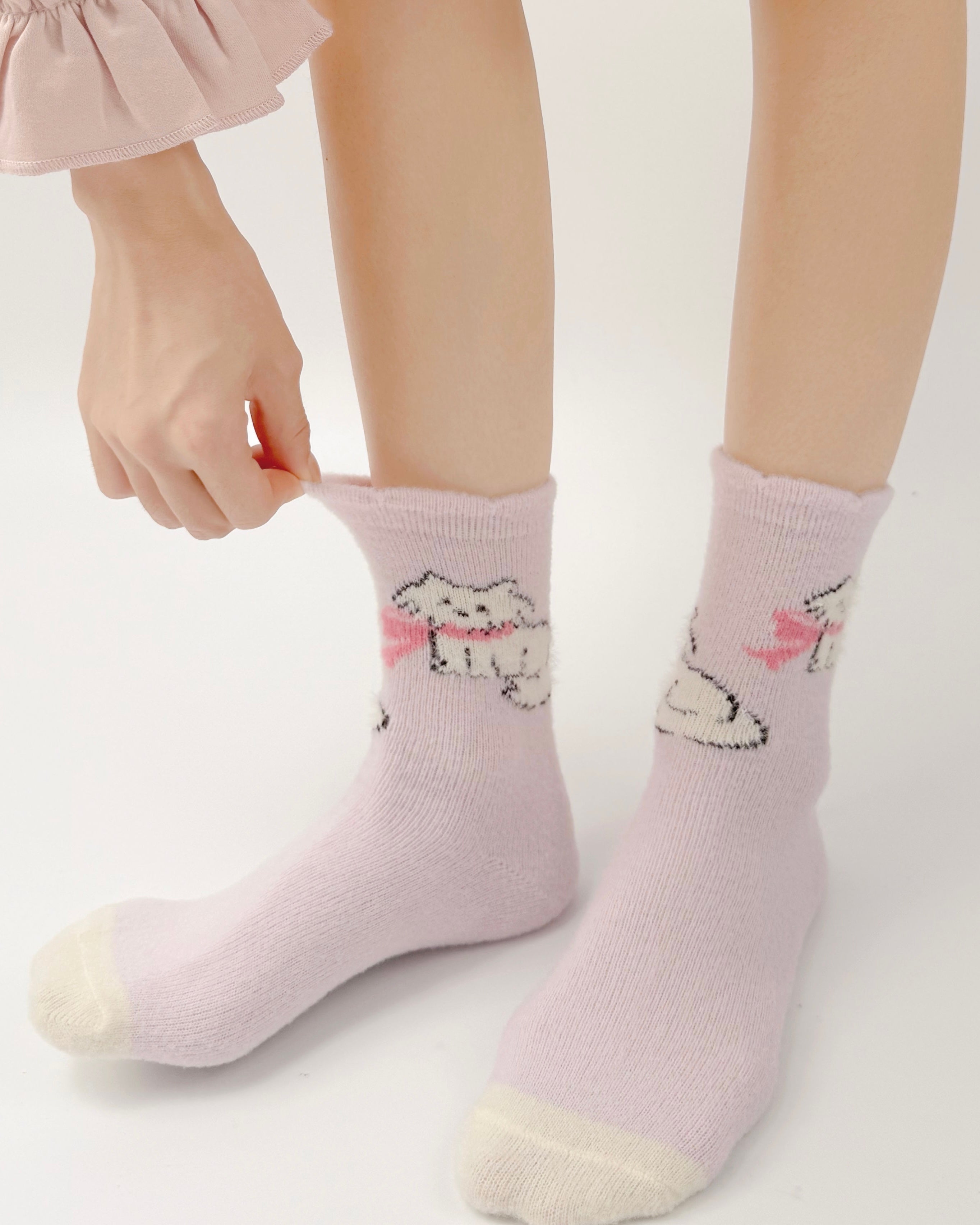 Gift Box Set Womens Crew Socks Cat Series Fuzzy Cozy Non Slip