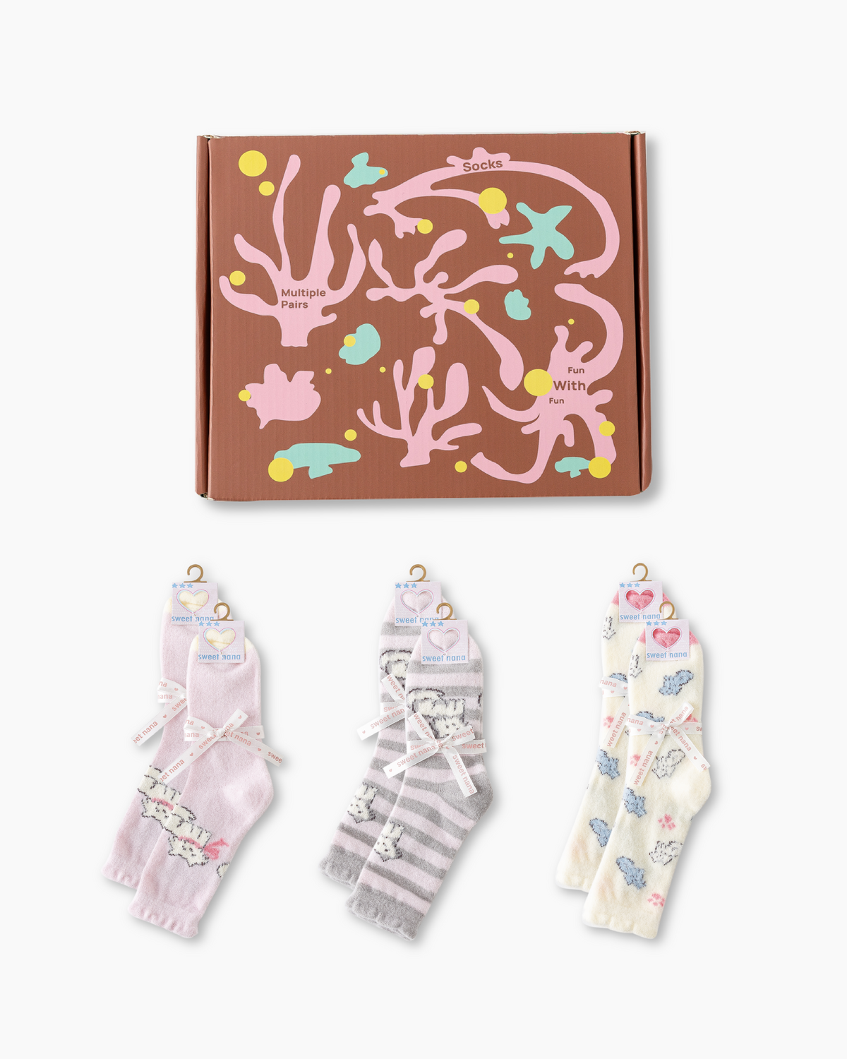 선물 박스 세트 여성 크루 양말 고양이 시리즈 보들보들 포근 미끄럼 방지