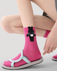 禮盒組 女款 中筒襪 絨毛兔子 星星島圖案 趣味襪子