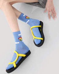 禮盒組 女款 中筒襪 絨毛兔子 星星島圖案 趣味襪子