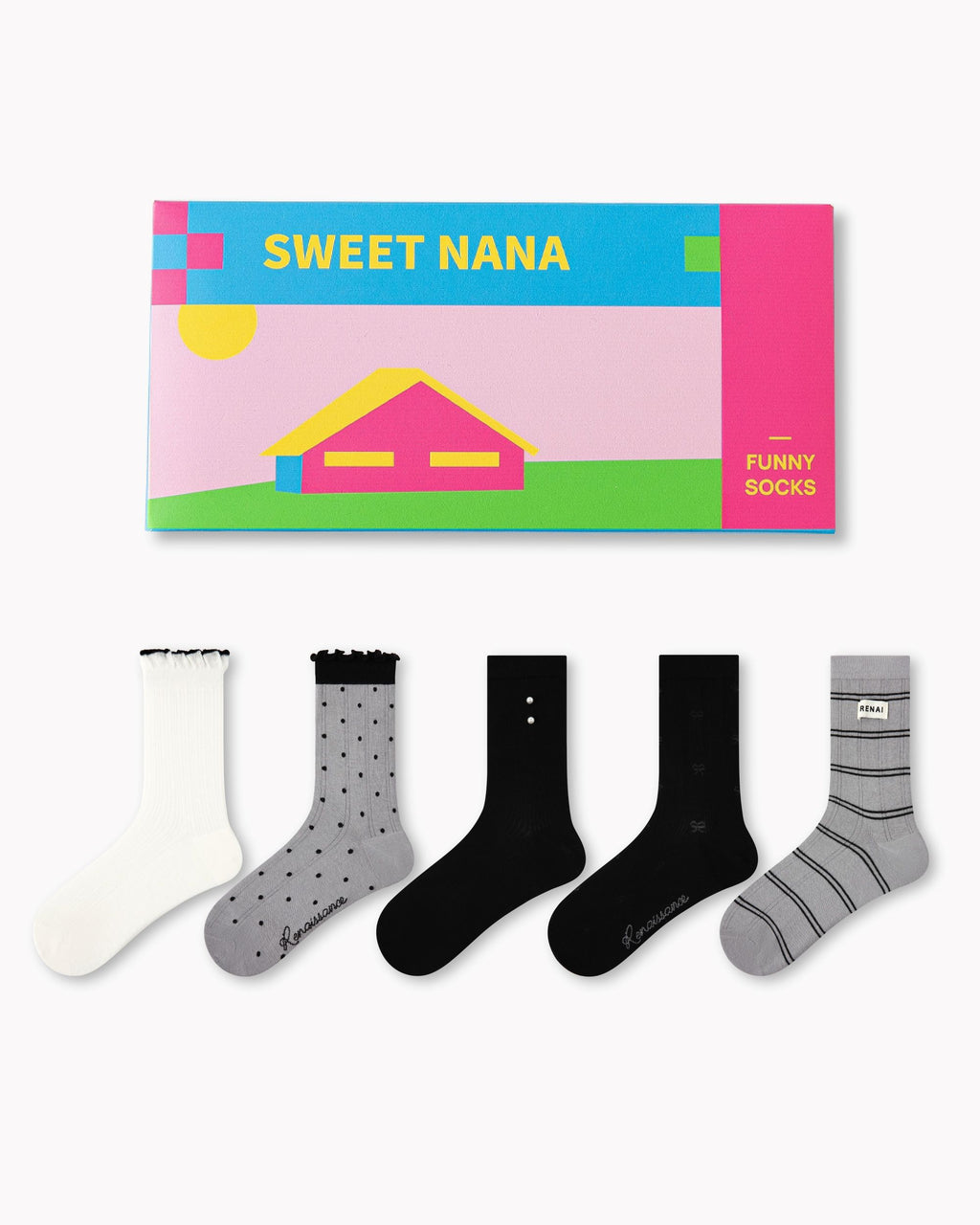Gift Box Set Womens Crew Socks Gray Tone Whisper Polka Dot Minimal Socks - SWEET NANA