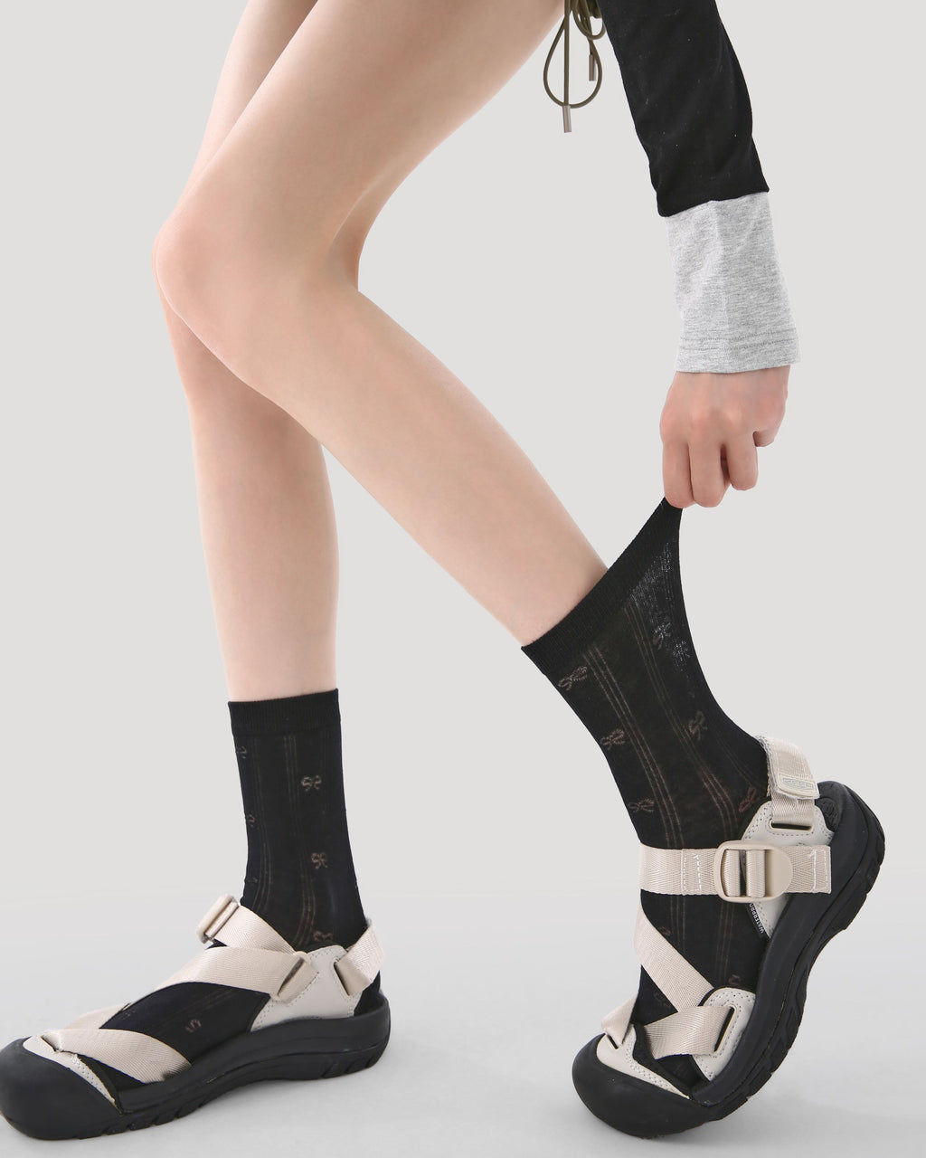 Gift Box Set Womens Crew Socks Gray Tone Whisper Polka Dot Minimal Socks - SWEET NANA