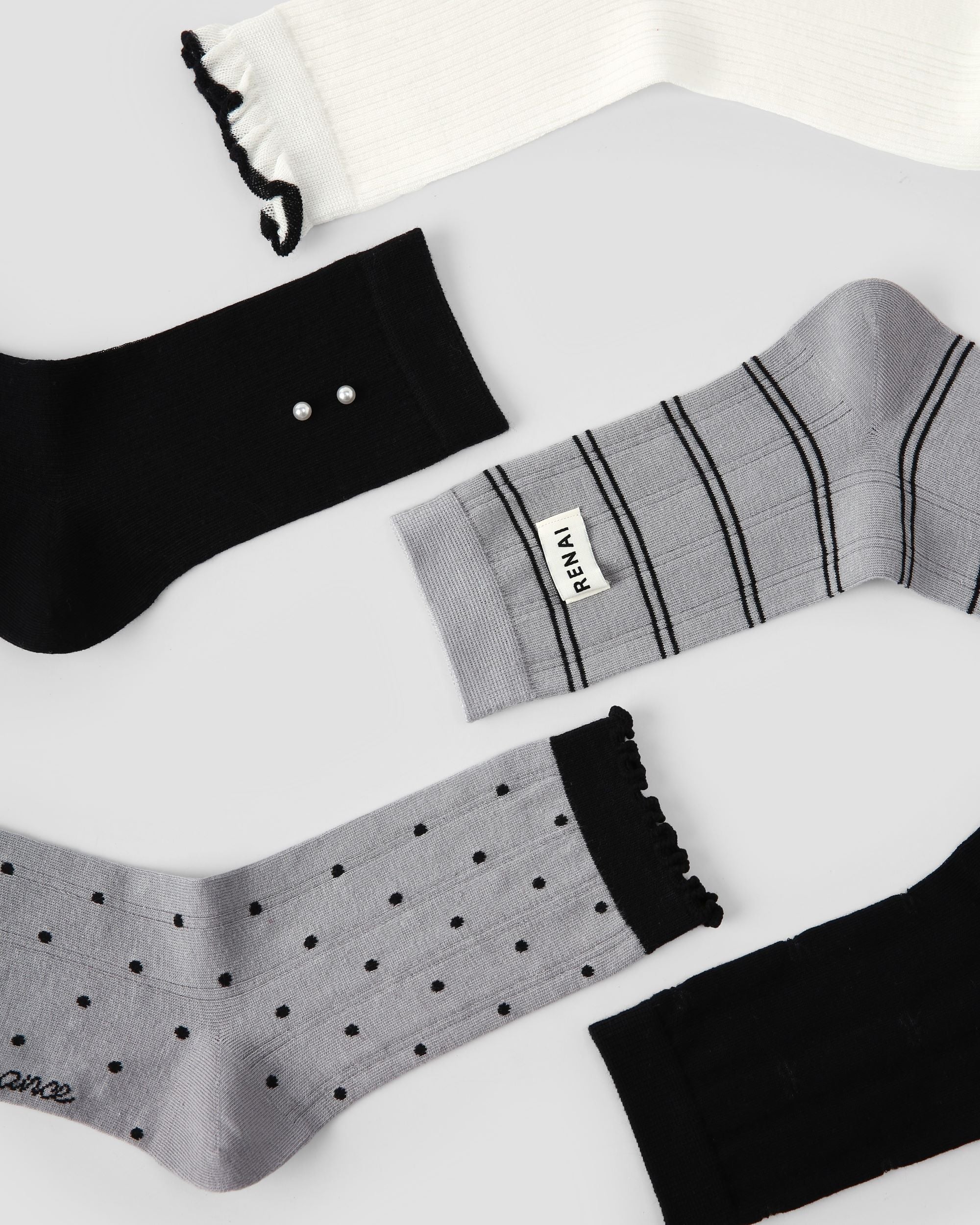 Gift Box Set Womens Crew Socks Gray Tone Whisper Polka Dot Minimal Socks - SWEET NANA