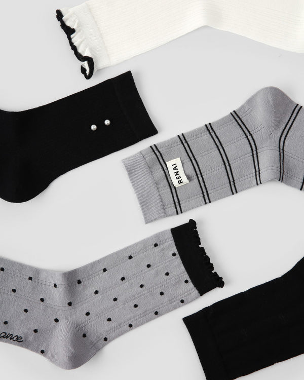 Gift Box Set Womens Crew Socks Gray Tone Whisper Polka Dot Minimal Socks - SWEET NANA