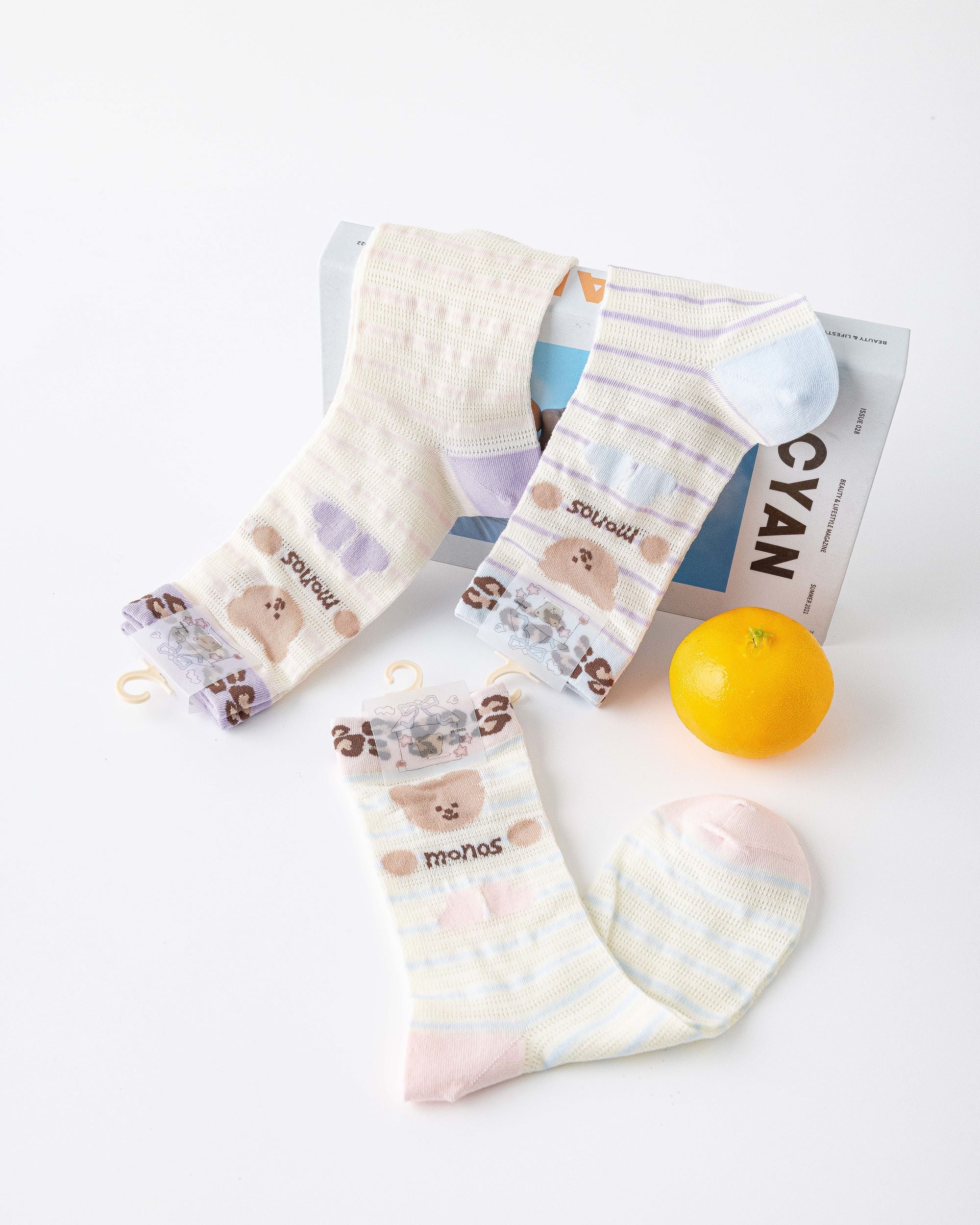 Sweet Bear Gift Box Set Womens Crew Socks Leopard Bear Mesh Cute Sheer Socks - SWEET NANA