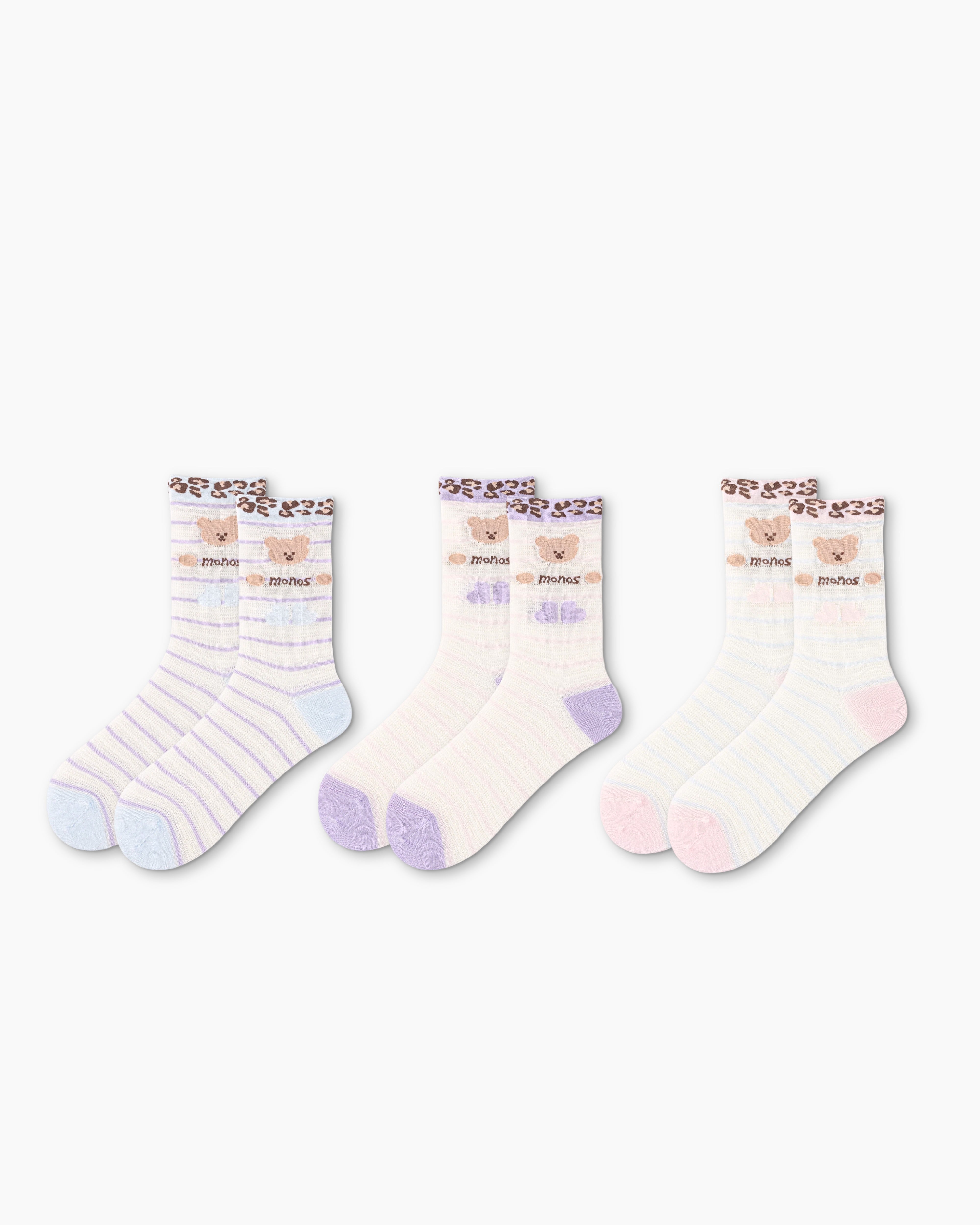 Gift Box Set Womens Crew Socks Leopard Bear Mesh Cute Pattern Socks